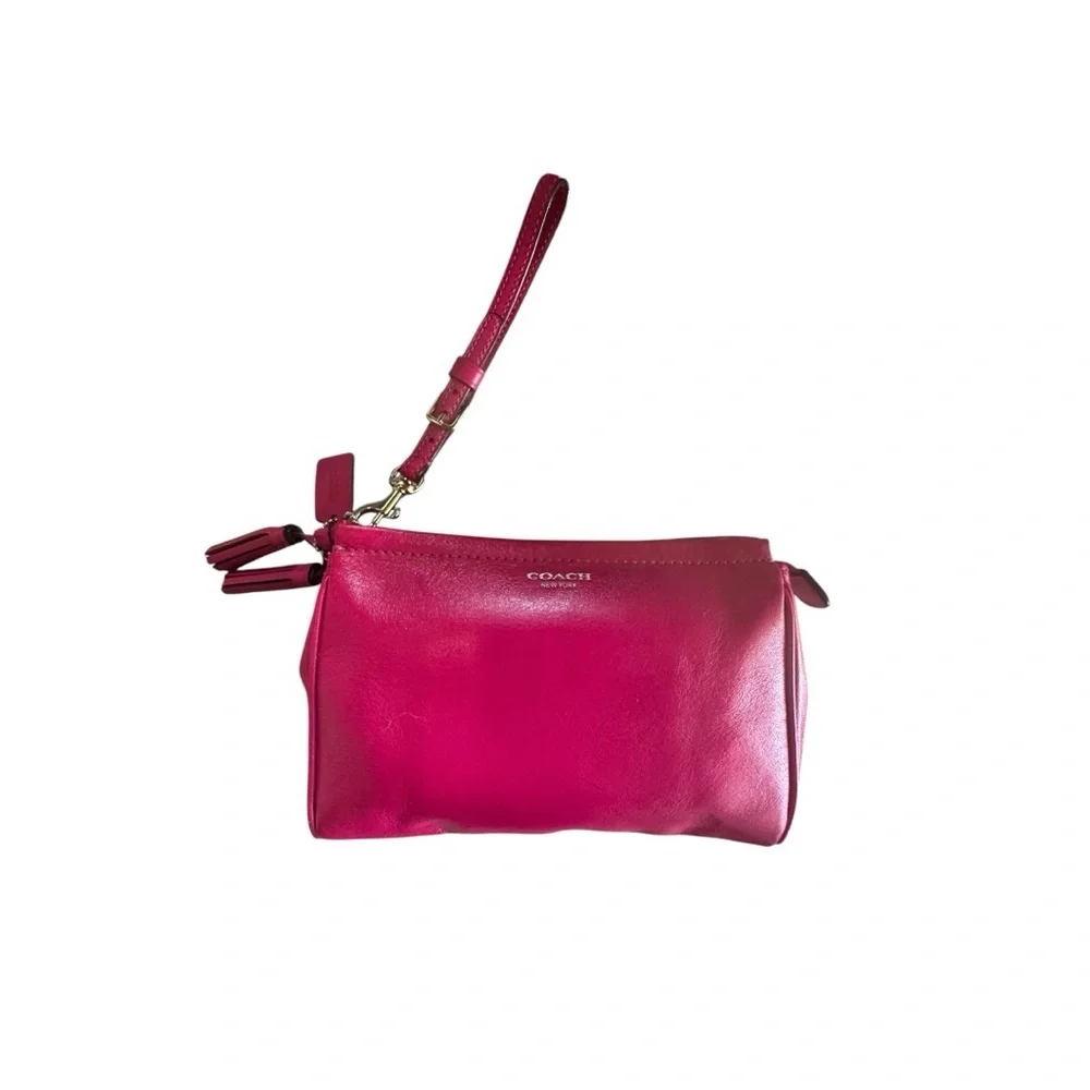 COACH Legacy Hot Pink Leather Wristlet with Silver Hardware